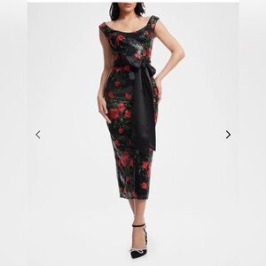 Dress the Population Black and Red Floral Midi Dress
